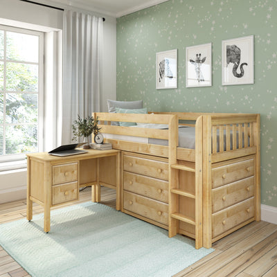 BOX21 NS : Study Loft Beds Twin Low Loft Bed with Straight Ladder, Storage + Desk, Slat, Natural