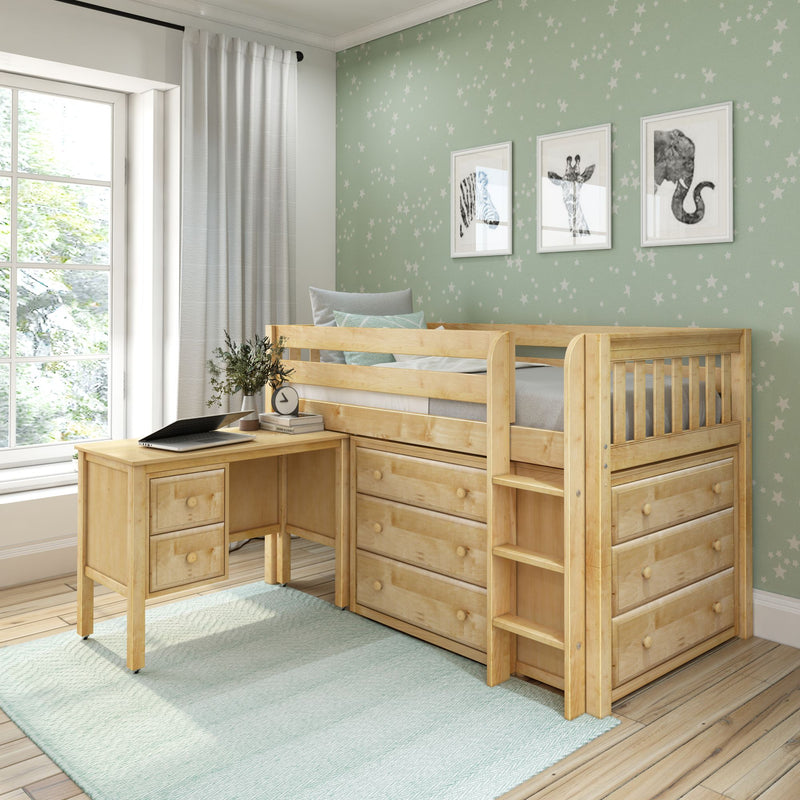BOX21 NS : Study Loft Beds Twin Low Loft Bed with Straight Ladder, Storage + Desk, Slat, Natural