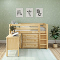 BOX21 NS : Study Loft Beds Twin Low Loft Bed with Straight Ladder, Storage + Desk, Slat, Natural