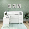 BOX21 WS : Study Loft Beds Twin Low Loft Bed with Straight Ladder, Storage + Desk, Slat, White