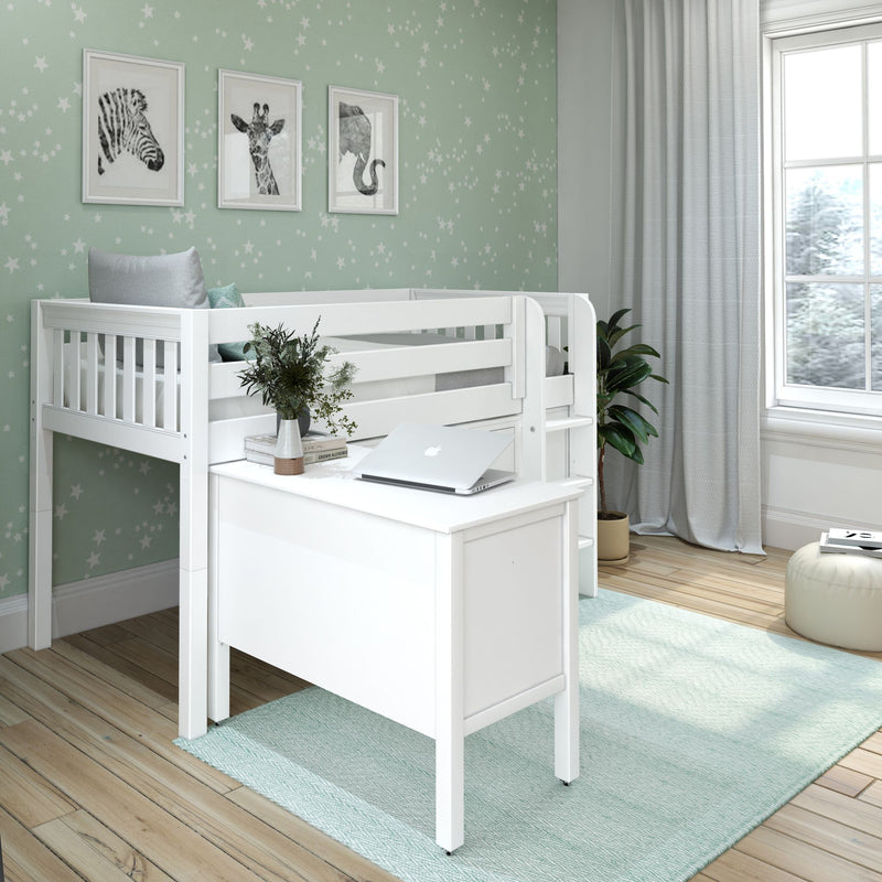 BOX21 WS : Study Loft Beds Twin Low Loft Bed with Straight Ladder, Storage + Desk, Slat, White