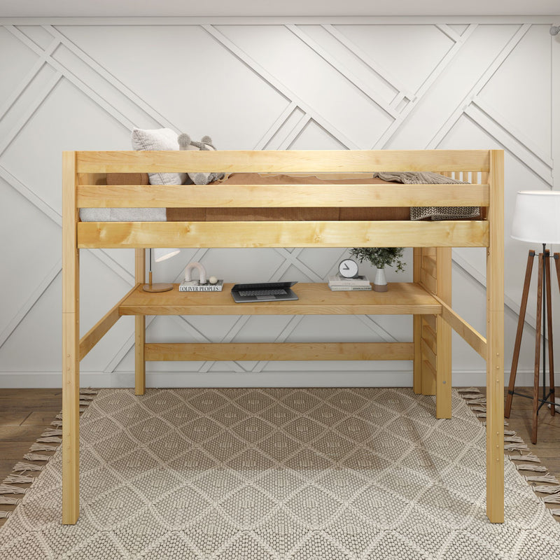 BULKY11 XL NP : Loft Bed Full XL High Loft Bed with Long Desk, Panel, Natural