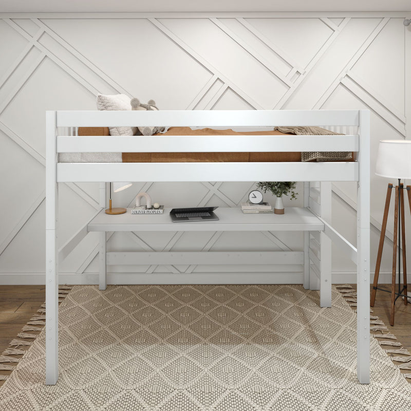 BULKY11 XL WS : Loft Bed Full XL High Loft Bed with Long Desk, Slat, White