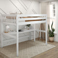 BULKY11 XL WS : Loft Bed Full XL High Loft Bed with Long Desk, Slat, White