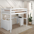 BULKY1 WS : Study Loft Beds Full High Loft Bed with Desk + Storage, Slat, White