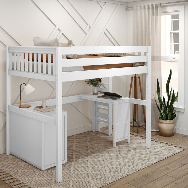 BULKY1 WS : Study Loft Beds Full High Loft Bed with Desk + Storage, Slat, White