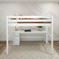 BULKY22 WS : Study Loft Beds Full High Loft Bed with Straight Ladder on End with Long Desk and Bookcase - White, Slat
