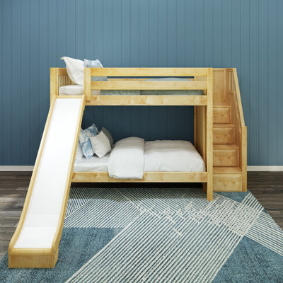 CELEBRATE NS : Bunk Bed Classic Mid Full Bunk Bed with Slide and Stairs on End, Natural Birch Slats