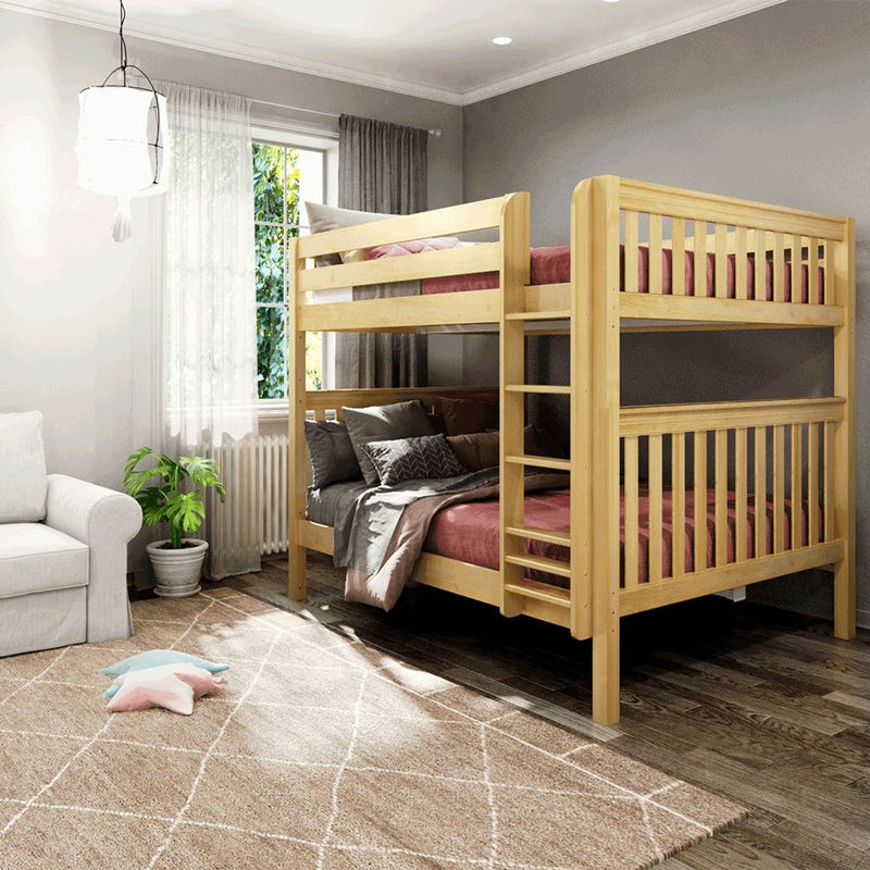 CLUNK XL NS : Bunk Bed Classic High Queen Bunk Bed with Straight Ladder on Front, Natural Birch Slats