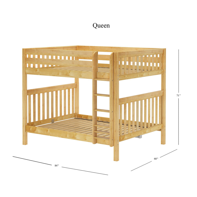 CLUNK XL NS : Bunk Bed Classic High Queen Bunk Bed with Straight Ladder on Front, Natural Birch Slats