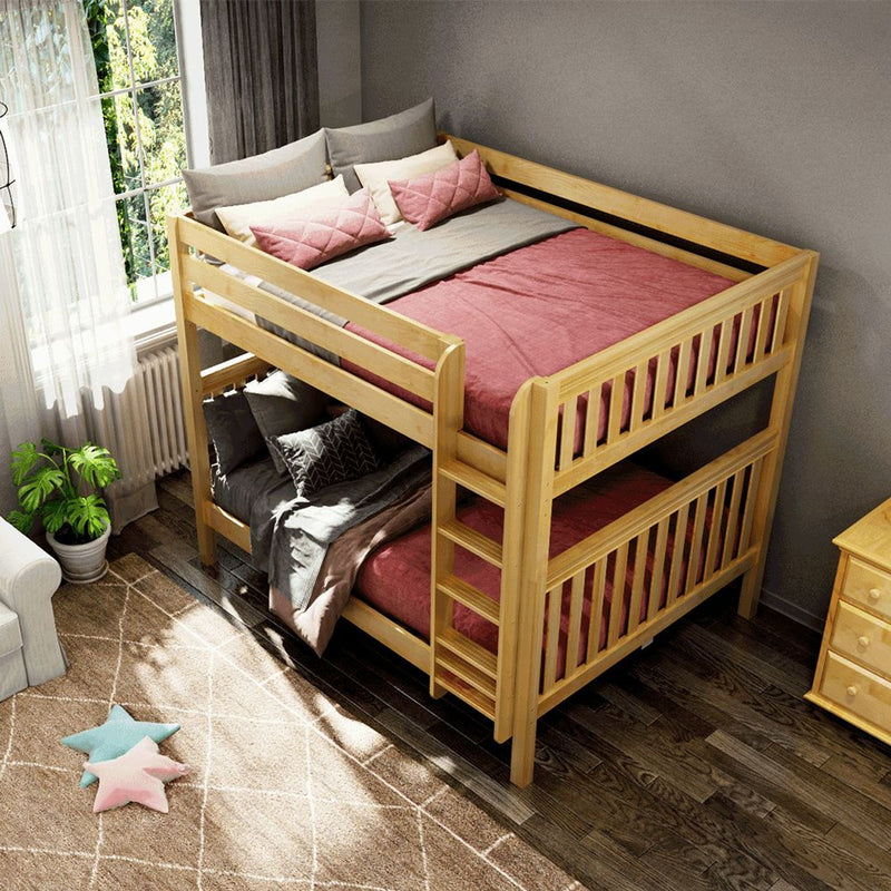 CLUNK XL NS : Bunk Bed Classic High Queen Bunk Bed with Straight Ladder on Front, Natural Birch Slats