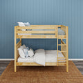 CLUNK XL NS : Bunk Bed Classic High Queen Bunk Bed with Straight Ladder on Front, Natural Birch Slats