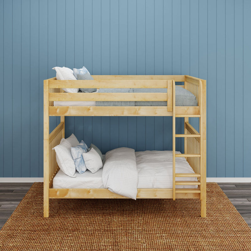 CLUNK XL NS : Bunk Bed Classic High Queen Bunk Bed with Straight Ladder on Front, Natural Birch Slats