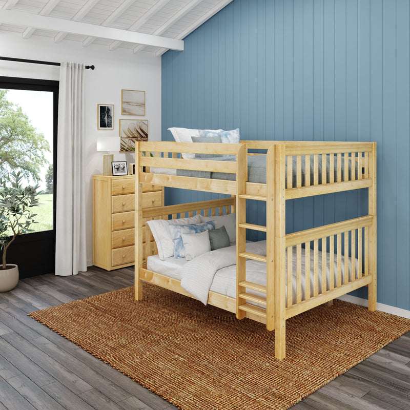 CLUNK XL NS : Bunk Bed Classic High Queen Bunk Bed with Straight Ladder on Front, Natural Birch Slats