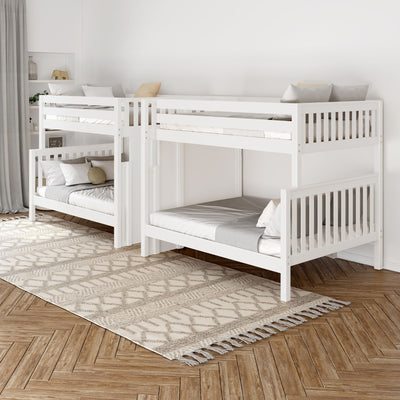COSMOS XL WS : Quad Bunk High Full XL over Queen Quadruple Bunk Bed with Stairs, Slat, White