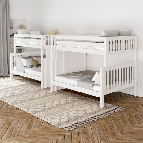 COSMOS XL WS : Quad Bunk High Full XL over Queen Quadruple Bunk Bed with Stairs, Slat, White
