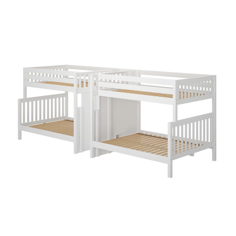 COSMOS XL WS : Quad Bunk High Full XL over Queen Quadruple Bunk Bed with Stairs, Slat, White