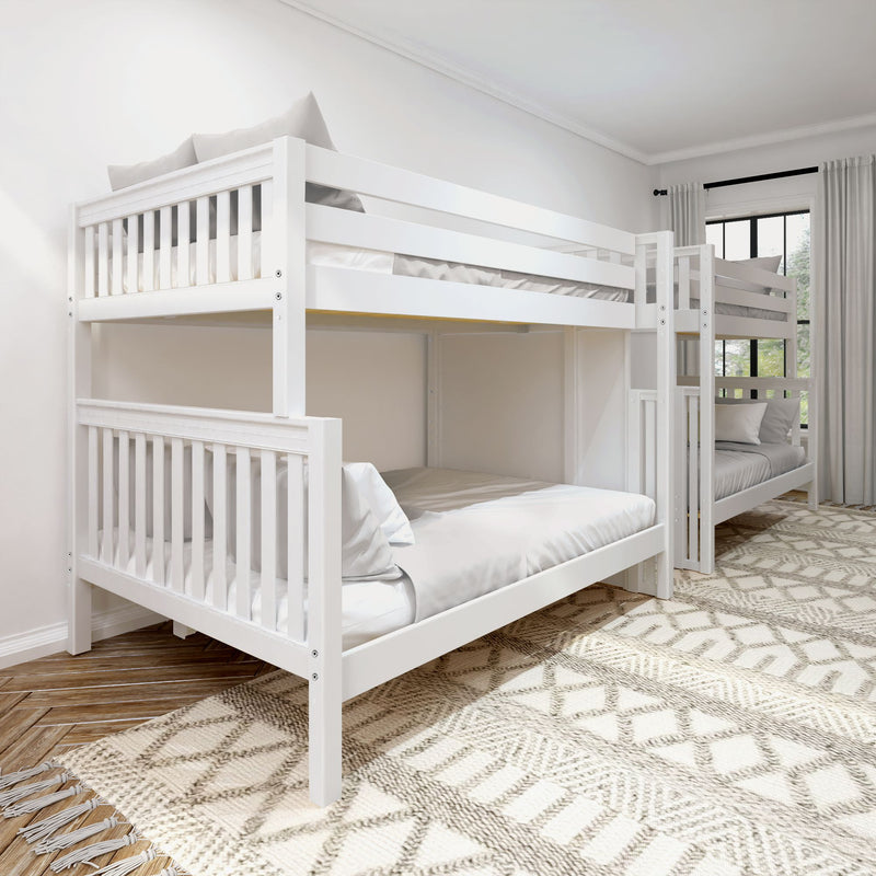 COSMOS XL WS : Quad Bunk High Full XL over Queen Quadruple Bunk Bed with Stairs, Slat, White