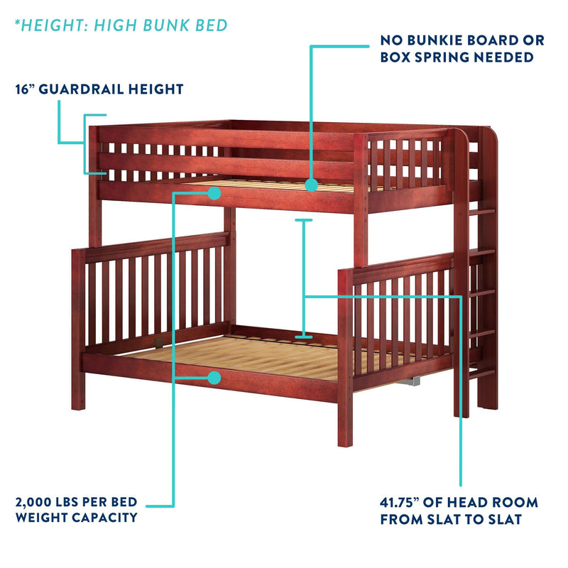 COSMOS XL WS : Quad Bunk High Full XL over Queen Quadruple Bunk Bed with Stairs, Slat, White