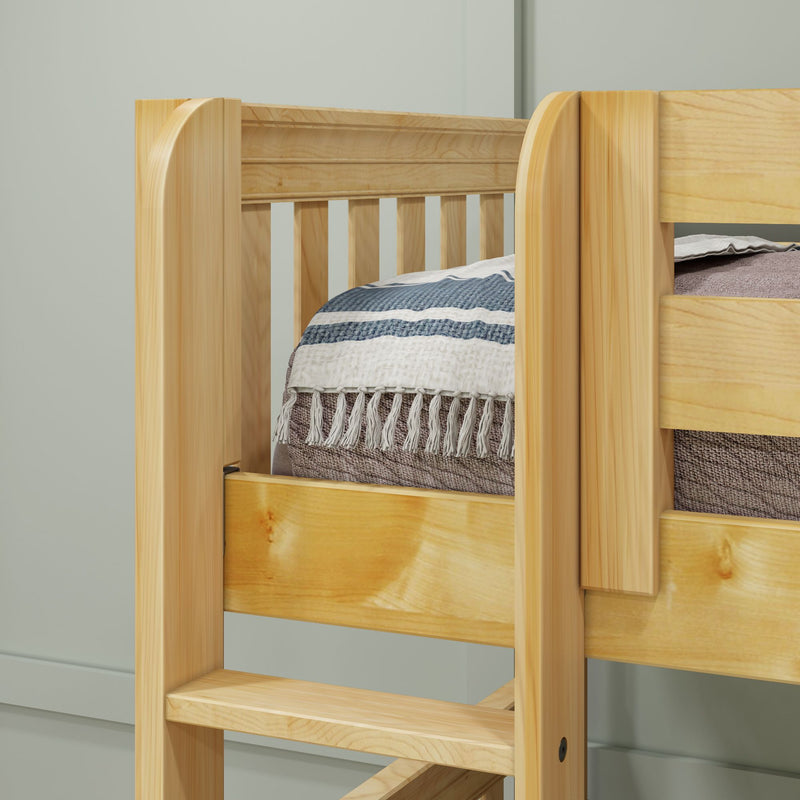 CRUX XL NS : Quad Corner Bunk Twin XL Mid Quad Corner Bunk with Left Straight Ladder + Right Angled Ladder on Front, Natural Birch Slats