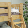 CRUX XL NS : Quad Corner Bunk Twin XL Mid Quad Corner Bunk with Left Straight Ladder + Right Angled Ladder on Front, Natural Birch Slats