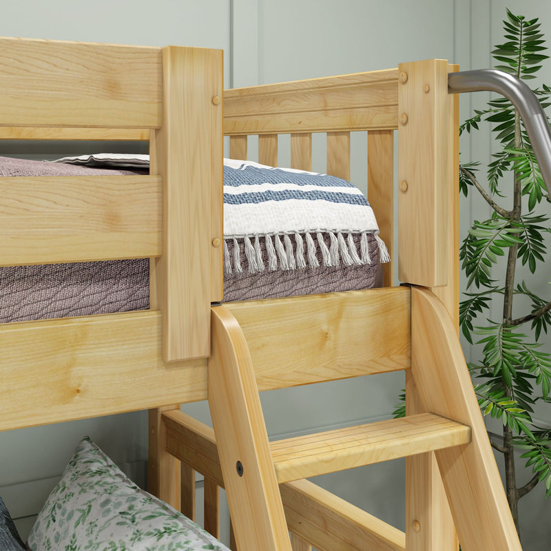 CRUX XL NS : Quad Corner Bunk Twin XL Mid Quad Corner Bunk with Left Straight Ladder + Right Angled Ladder on Front, Natural Birch Slats