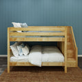 DAPPER XL NS : Bunk Bed Full XL Low Bunk Bed with Stairs, Slat, Natural