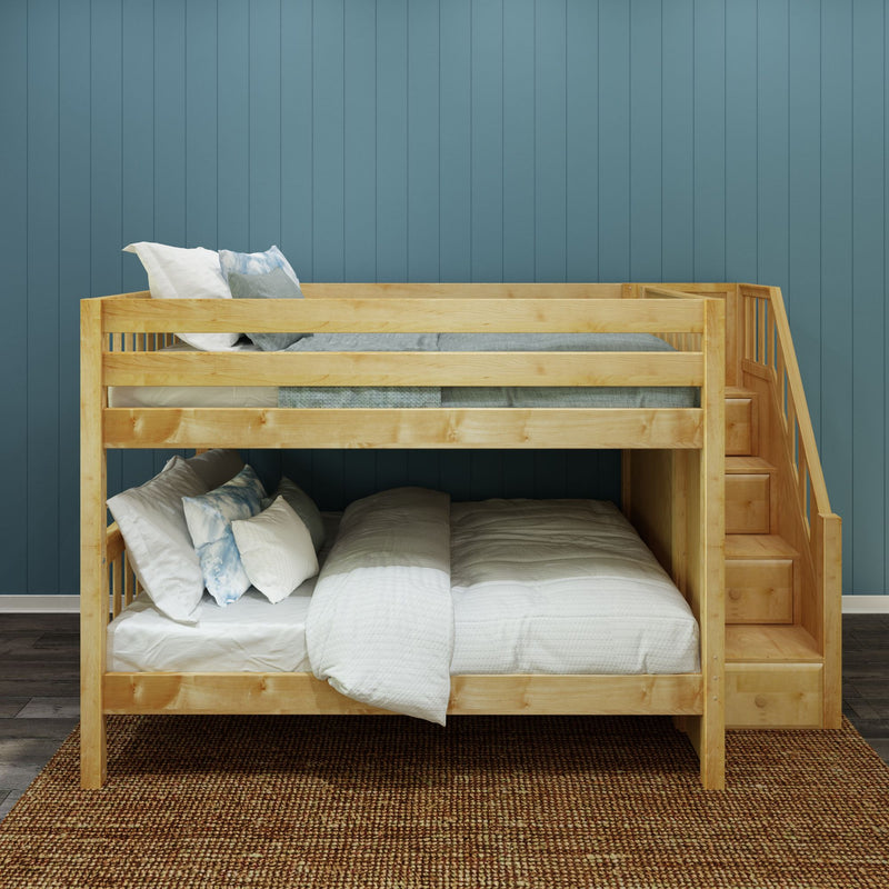 DAPPER XL NS : Bunk Bed Full XL Low Bunk Bed with Stairs, Slat, Natural