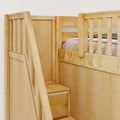 DECATHLON XL NS : Corner Loft Bunk Twin XL over Queen + Twin XL High Corner Loft Bunk with Stairs + Angled Ladder on Right on Front, Natural Birch Slats
