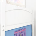DEN27 WP : Loft Bed Twin Low Fort Loft Bed with Slide and Angled Ladder on Front, Classic White Panel with Purple/Light Blue Fabric