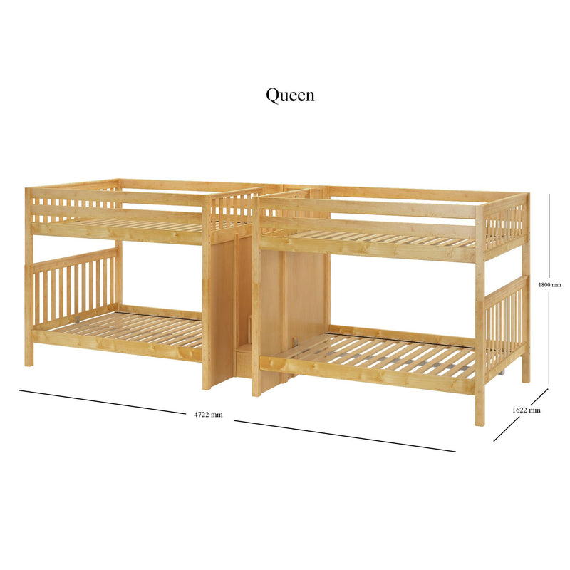 DIRECTOR XL NS : Quad Bunk Classic High Queen Quad Bunk Bed with Stairs in Middle, Natural Birch Slats