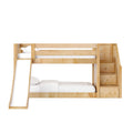DOUBLE DUTCH NS : Bunk Bed Twin Floor Bunk Bed with Staircase and Slide, Natural Birch Slats