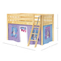 EASY RIDER27 NS : Loft Bed Twin Low Fort Loft Bed with Angled Ladder on Front, Natural Birch Slats with Purple/Light Blue Fabric