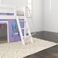 EASY RIDER27 WP : Loft Bed Twin Low Fort Loft Bed with Angled Ladder on Front, Classic White Panel with Purple/Light Blue Fabric