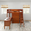 EMPEROR23 CP : Study Loft Beds Twin High Loft Bed with Angled Ladder on Front with Desk and Dresser and Bookcase - Panel, Chestnut