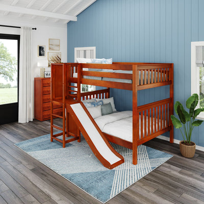 EMPIRE CS : Bunk Bed Full High Bunk Bed with Slide Platform, Slat, Chestnut