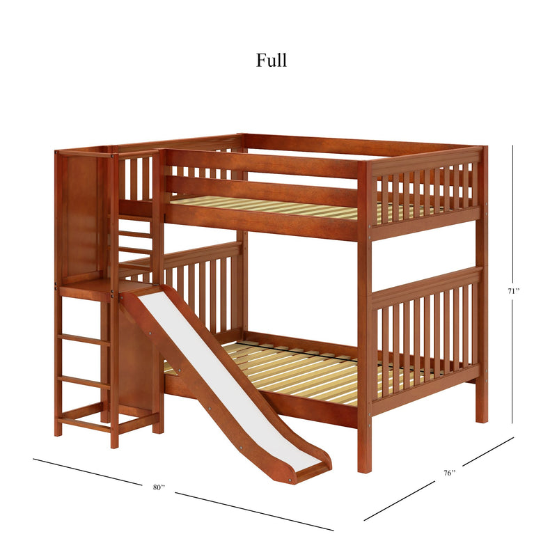 EMPIRE CS : Bunk Bed Full High Bunk Bed with Slide Platform, Slat, Chestnut