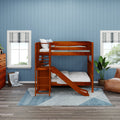 EMPIRE CS : Bunk Bed Full High Bunk Bed with Slide Platform, Slat, Chestnut