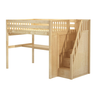 ENORMOUS11 XL NS : Loft Bed Full XL High Loft Bed with Stairs + Desk, Slat, Natural