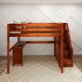 ENORMOUS15 CS : Loft Bed Full High Loft Study Bed with Corner Desk and Stairs on End, Chestnut Slats