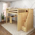 ENORMOUS15 NS : Loft Bed Full High Loft Study Bed with Corner Desk and Stairs on End, Natural Birch Slats
