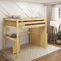 ENORMOUS15 NS : Loft Bed Full High Loft Study Bed with Corner Desk and Stairs on End, Natural Birch Slats