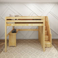 ENORMOUS15 XL NS : Loft Bed Full XL High Loft Bed with Stairs + Corner Desk, Slat, Natural