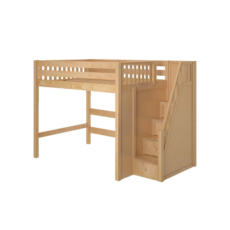 ENORMOUS XL NS : Loft Bed Full XL High Loft Bed with Stairs, Slat, Natural