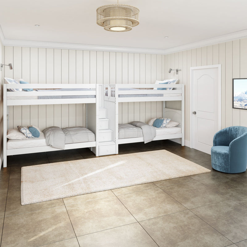 EXCELLENT XL WP : Multiple Bunk Beds Twin XL Quadruple Bunk Bed with Stairs, Panel, White