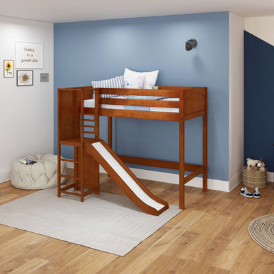 FILIHANKAT XL CP : Loft Bed Twin XL High Loft Bed with Slide Platform, Panel, Chestnut