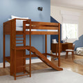 FILIHANKAT XL CP : Loft Bed Twin XL High Loft Bed with Slide Platform, Panel, Chestnut