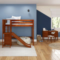 FILIHANKAT XL CP : Loft Bed Twin XL High Loft Bed with Slide Platform, Panel, Chestnut