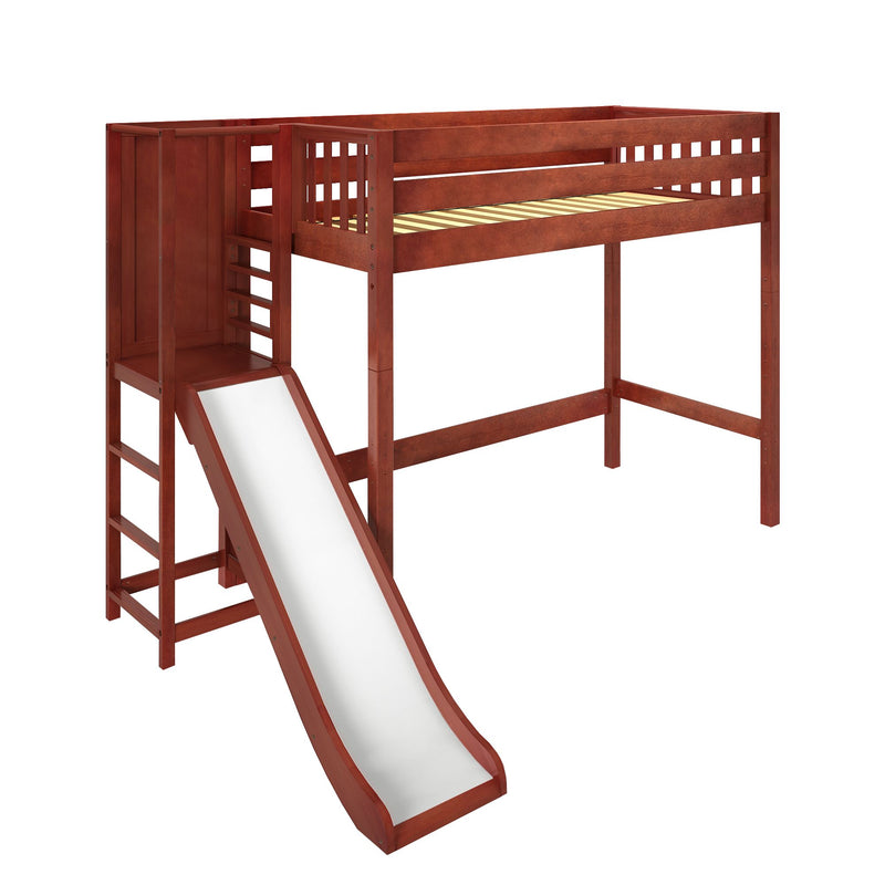 FILIOCUS CS : Loft Bed Twin High Loft Bed with Slide Platform, Slat, Chestnut