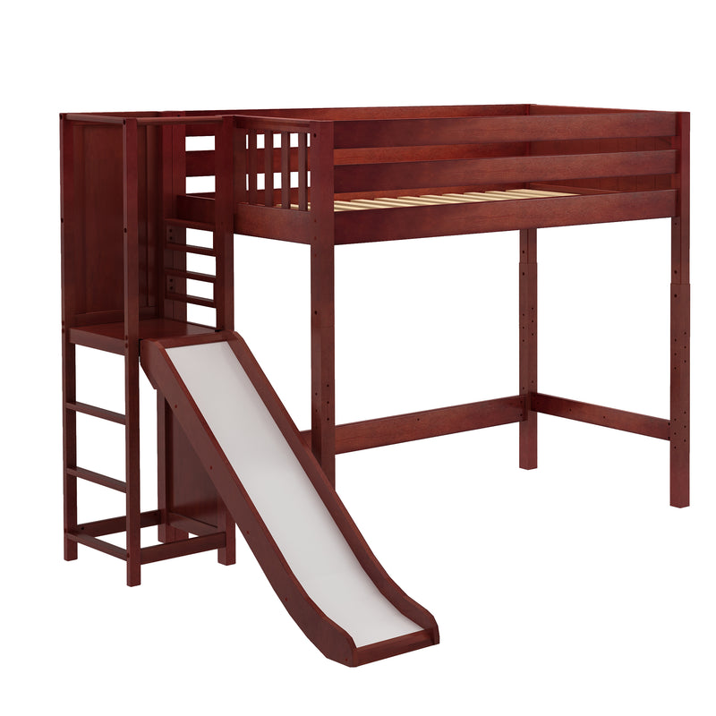 FILIOCUS XL CP : Loft Bed Twin XL High Loft Bed with Slide Platform, Panel, Chestnut